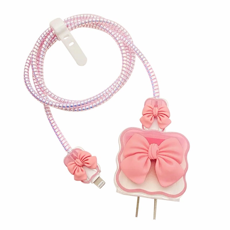 SKYCELL Charger Case Cover with Full Cable Protector 3D Cute Pattern Compatible for iPhone Charger Only 18W & 20W iPhone 16,iPhone 13,iPhone 15,iPhone 14 (Pink Bowl) - Image 1