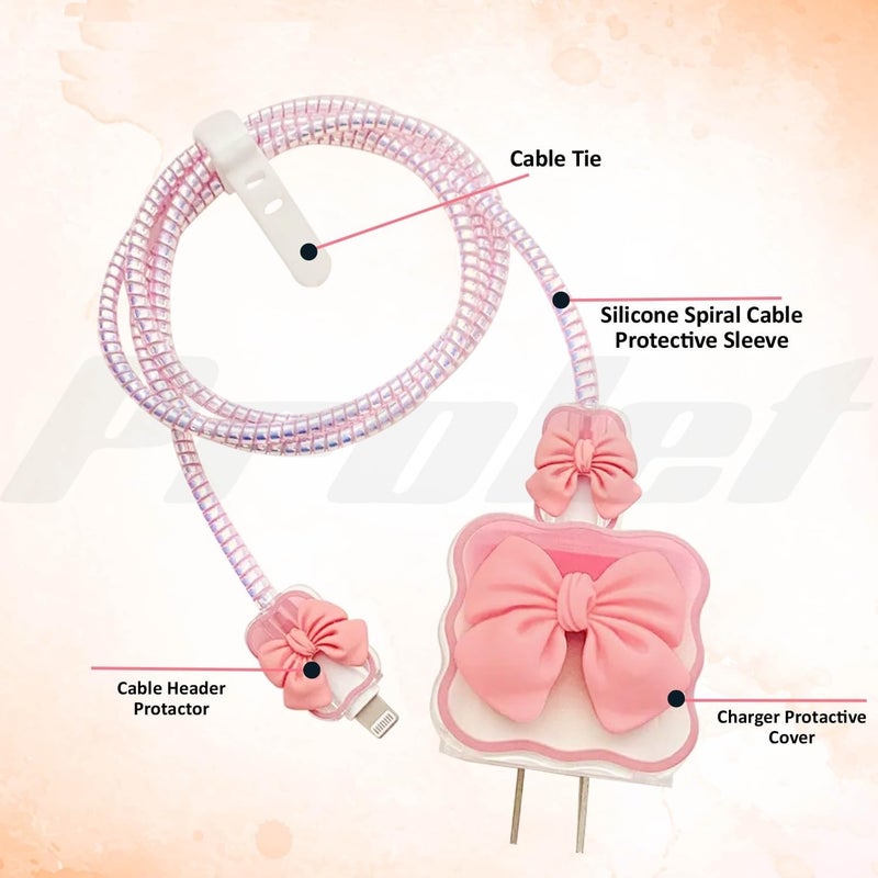 SKYCELL Charger Case Cover with Full Cable Protector 3D Cute Pattern Compatible for iPhone Charger Only 18W & 20W iPhone 16,iPhone 13,iPhone 15,iPhone 14 (Pink Bowl) - Image 4