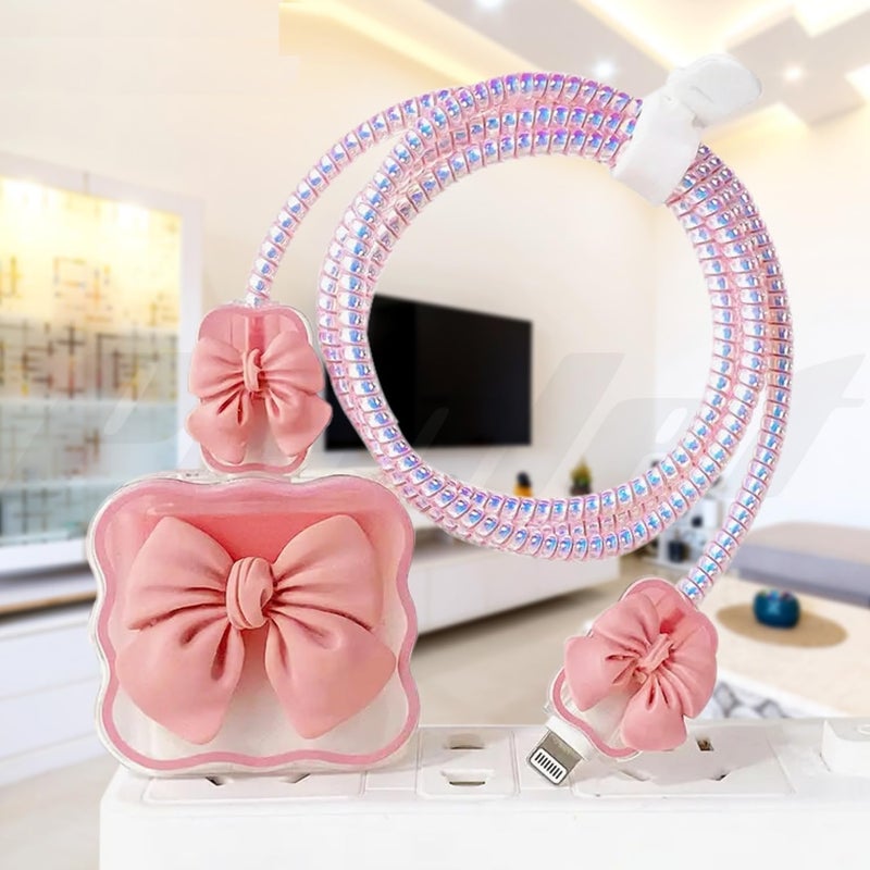 SKYCELL Charger Case Cover with Full Cable Protector 3D Cute Pattern Compatible for iPhone Charger Only 18W & 20W iPhone 16,iPhone 13,iPhone 15,iPhone 14 (Pink Bowl) - Image 2