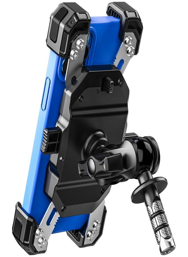 VAZESWIN Motorcycle Fork Stem Phone Mount, 1s Auto Lock & Release, Motorcycle Phone Holder with Aluminum Alloy Anti-Theft 1" Ball Short Arm, for 12-25.4mm Diameter Fork Stems, for 5.4"-7" Cellphones - Image 1