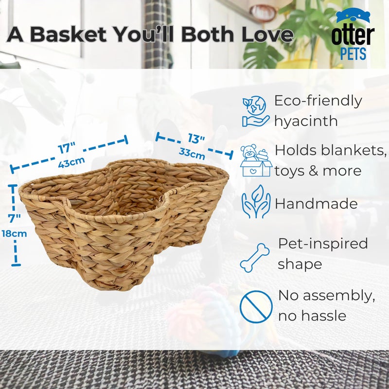 OtterPets Dog Toy Basket, Hyacinth Cat & Dog Bone Shaped Basket, Wicker Pet Toy Bin Organizer, Dog Toy Storage (17x13 Hyacinth) - Image 2