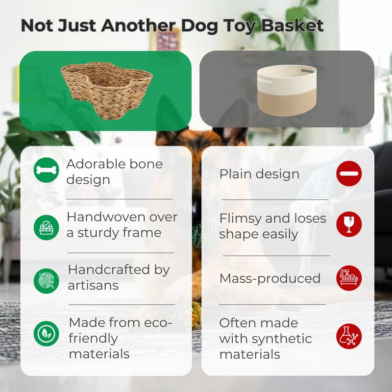 OtterPets Dog Toy Basket, Hyacinth Cat & Dog Bone Shaped Basket, Wicker Pet Toy Bin Organizer, Dog Toy Storage (17x13 Hyacinth) - Image 3