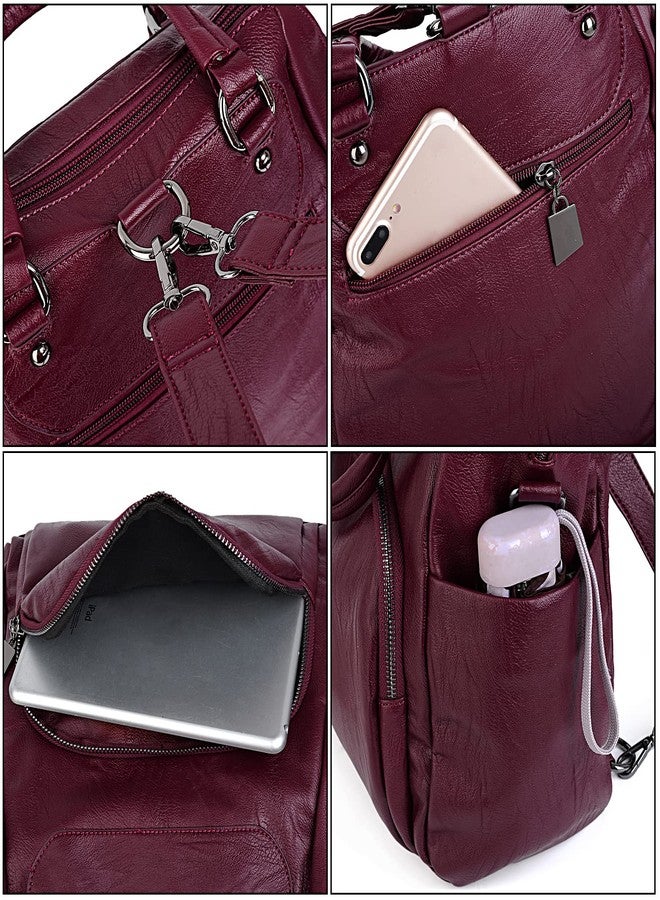 UTO Women Backpack Purse PU Washed Leather Convertible Ladies Rucksack Crossbody Shoulder Bag Red - Image 5