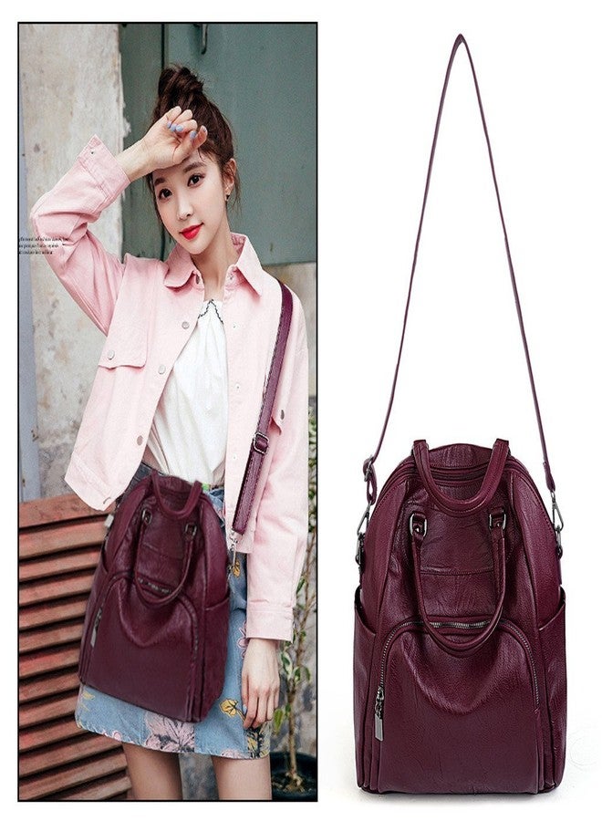 UTO Women Backpack Purse PU Washed Leather Convertible Ladies Rucksack Crossbody Shoulder Bag Red - Image 3