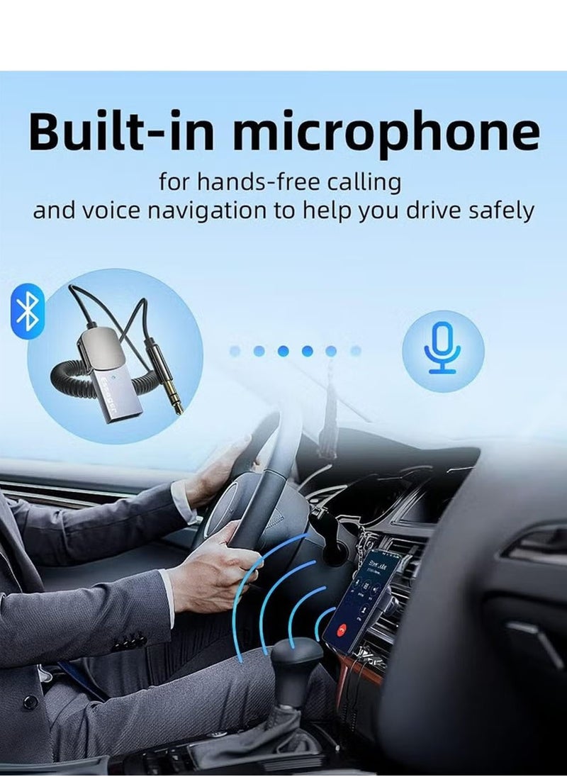 ايساجر محول بلوتوث Aux للسيارة، جهاز استقبال بلوتوث 5.0 ملغي للضوضاء، محول صوت من USB إلى مقبس 3.5 ملم بدون فقدان للموسيقى مع ميكروفون مدمج لمجموعات السيارة/مكبر صوت ستيريو منزلي/مكبر صوت بدون استخدام اليدين  - Image 2