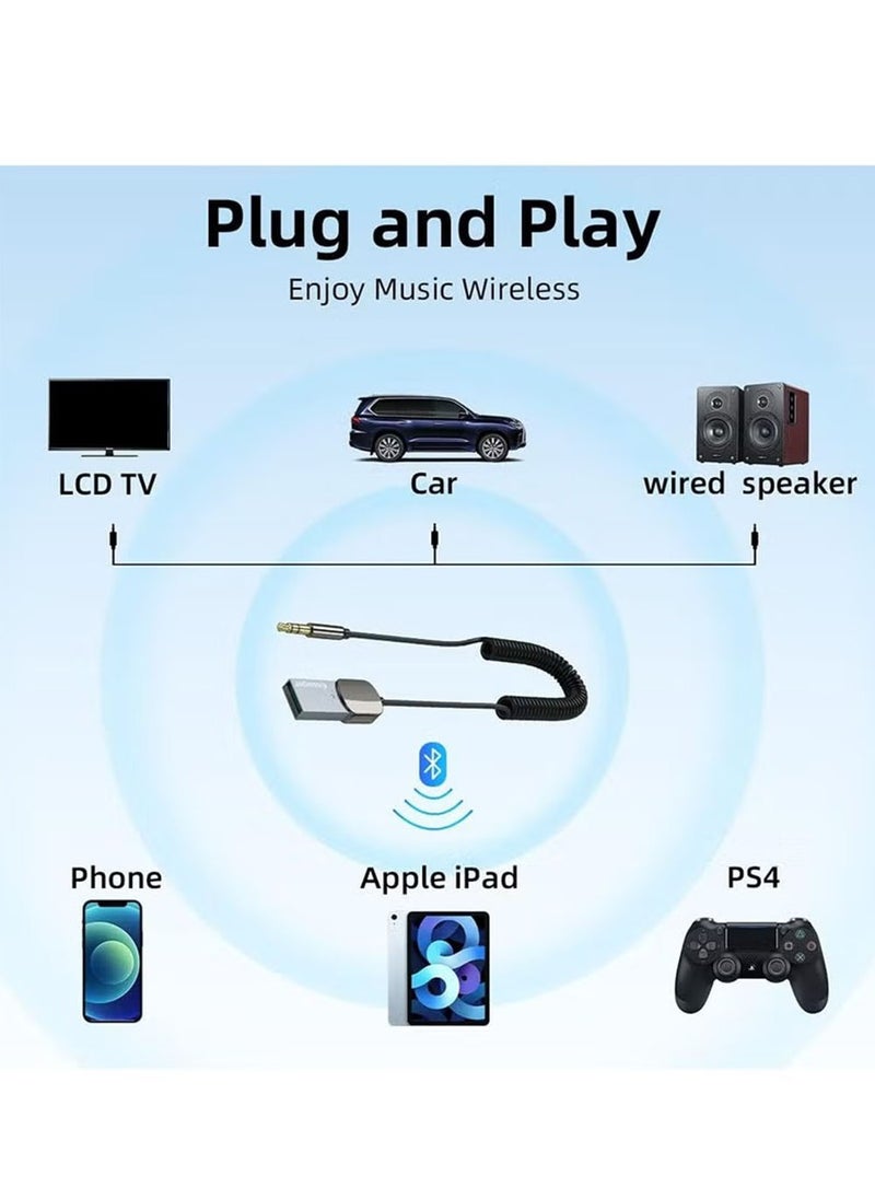 ايساجر محول بلوتوث Aux للسيارة، جهاز استقبال بلوتوث 5.0 ملغي للضوضاء، محول صوت من USB إلى مقبس 3.5 ملم بدون فقدان للموسيقى مع ميكروفون مدمج لمجموعات السيارة/مكبر صوت ستيريو منزلي/مكبر صوت بدون استخدام اليدين  - Image 5