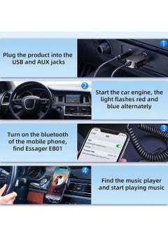 ESSAGER Aux Bluetooth Adapter for Car, Noise Cancelling Bluetooth 5.0 Receiver,Lossless Music USB to 3.5mm Jack Audio Adapter with Built-in Microphone for Car Kits/Home Stereo/Handsfree Call Speaker  - Image 4
