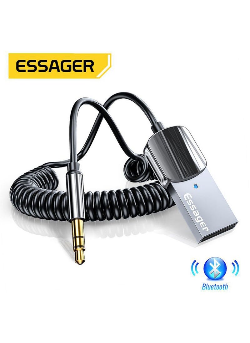 ايساجر محول بلوتوث Aux للسيارة، جهاز استقبال بلوتوث 5.0 ملغي للضوضاء، محول صوت من USB إلى مقبس 3.5 ملم بدون فقدان للموسيقى مع ميكروفون مدمج لمجموعات السيارة/مكبر صوت ستيريو منزلي/مكبر صوت بدون استخدام اليدين  - Image 1