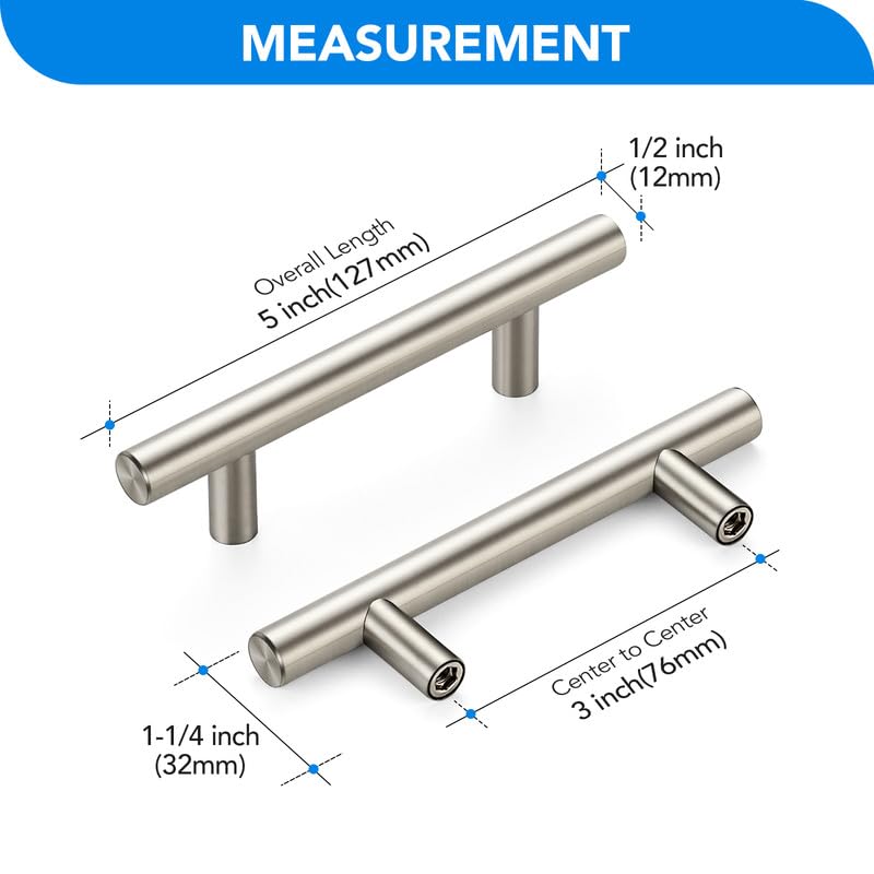 HOME EDIT Brushed Nickel Cabinet Handles 3 Inch Hole Spacing Stainless Steel Drawer Pulls for Cabinets, Dresser, Bathroom 30 Pack - Image 2