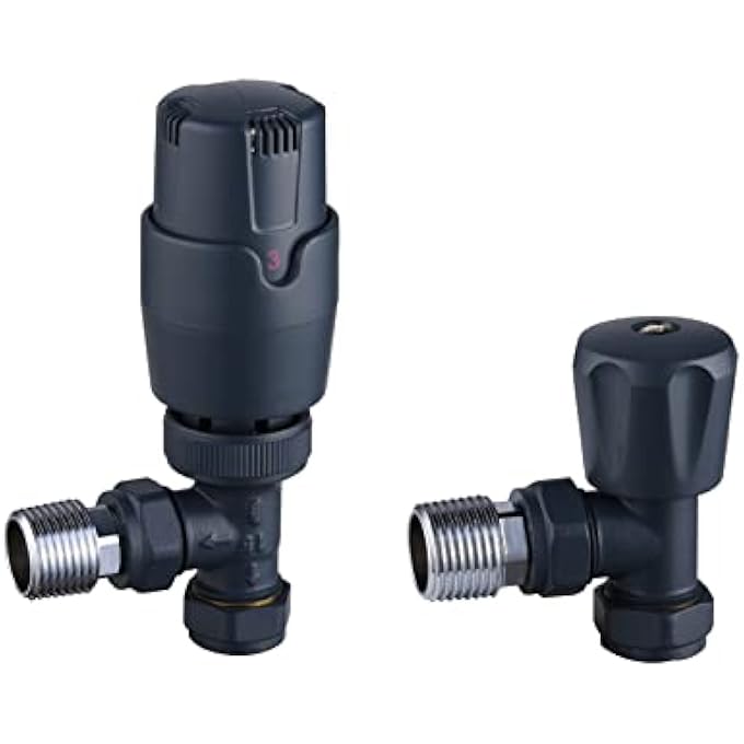 KRA-195 THERMOSTATIC RADIATOR ANGLED VALVES: ANTHRACITE GREY - Image 1