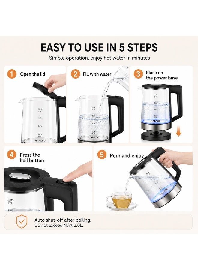 MARADO High Borosilicate Glass Electric Kettle with Blue Light, Smart Heating & Insulation.1L-2L capacity suitable for small to medium households. - Image 5
