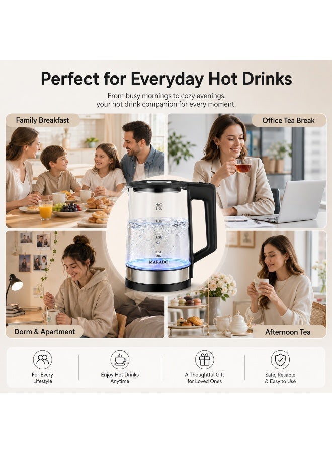 MARADO High Borosilicate Glass Electric Kettle with Blue Light, Smart Heating & Insulation.1L-2L capacity suitable for small to medium households. - Image 3