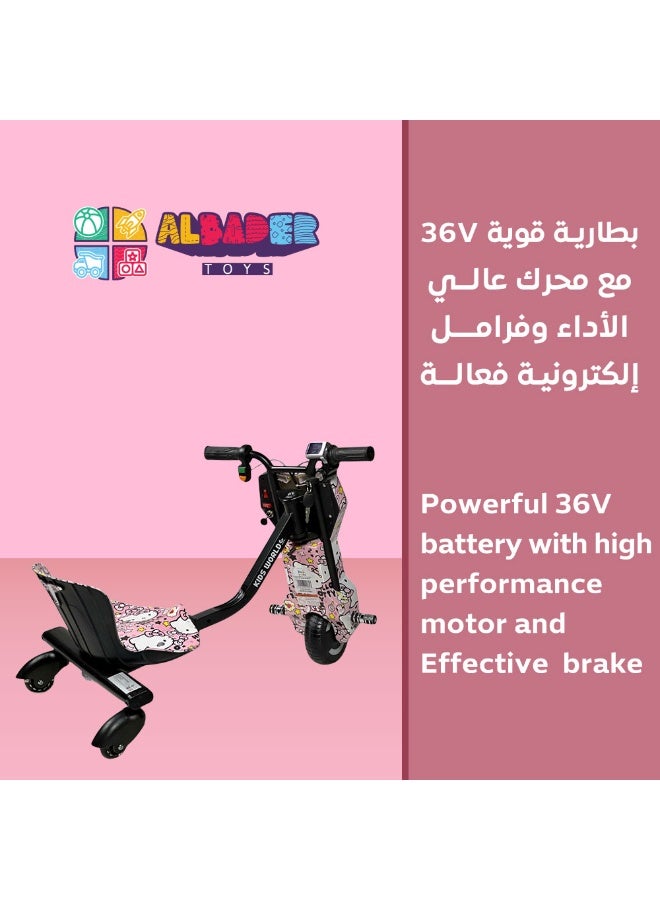 البدر سكوتر البدر ميني دريفت كهربائي 36 فولت للبنات، دراجة دريفت ثلاثية للأطفال بعجلات 360 درجة، 3 سرعات، بلوتوث مع إضاءة LED، هيكل قابل للتعديل، مع خوذة وواقيات أمان، لعبة ركوب كهربائية للبنات - وردي - Image 4