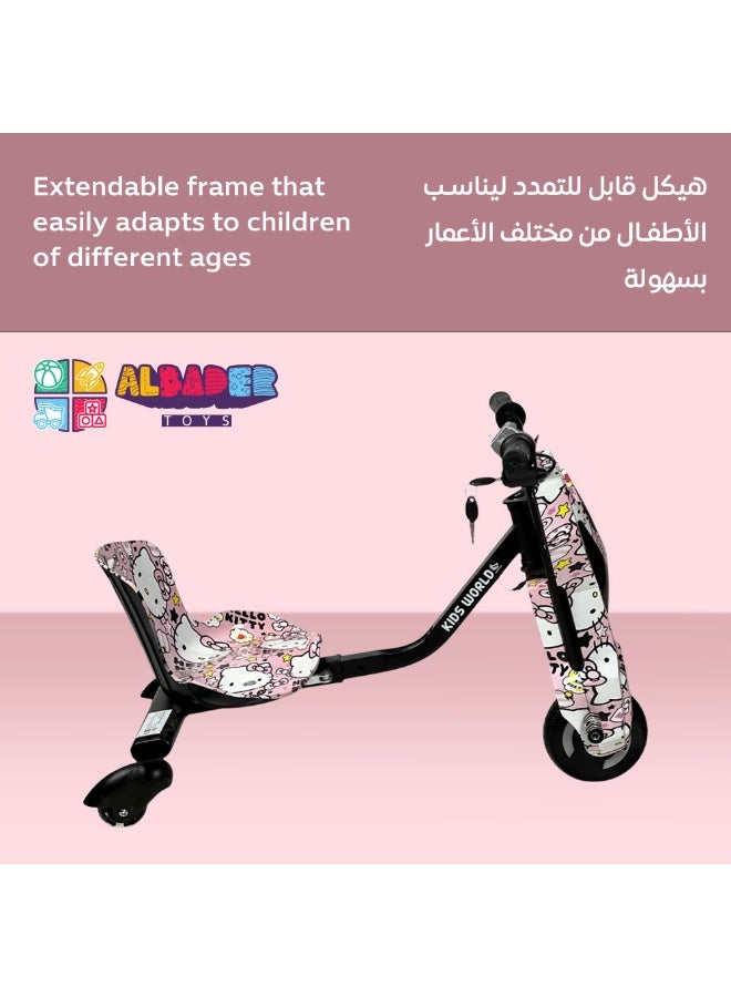 البدر سكوتر البدر ميني دريفت كهربائي 36 فولت للبنات، دراجة دريفت ثلاثية للأطفال بعجلات 360 درجة، 3 سرعات، بلوتوث مع إضاءة LED، هيكل قابل للتعديل، مع خوذة وواقيات أمان، لعبة ركوب كهربائية للبنات - وردي - Image 5