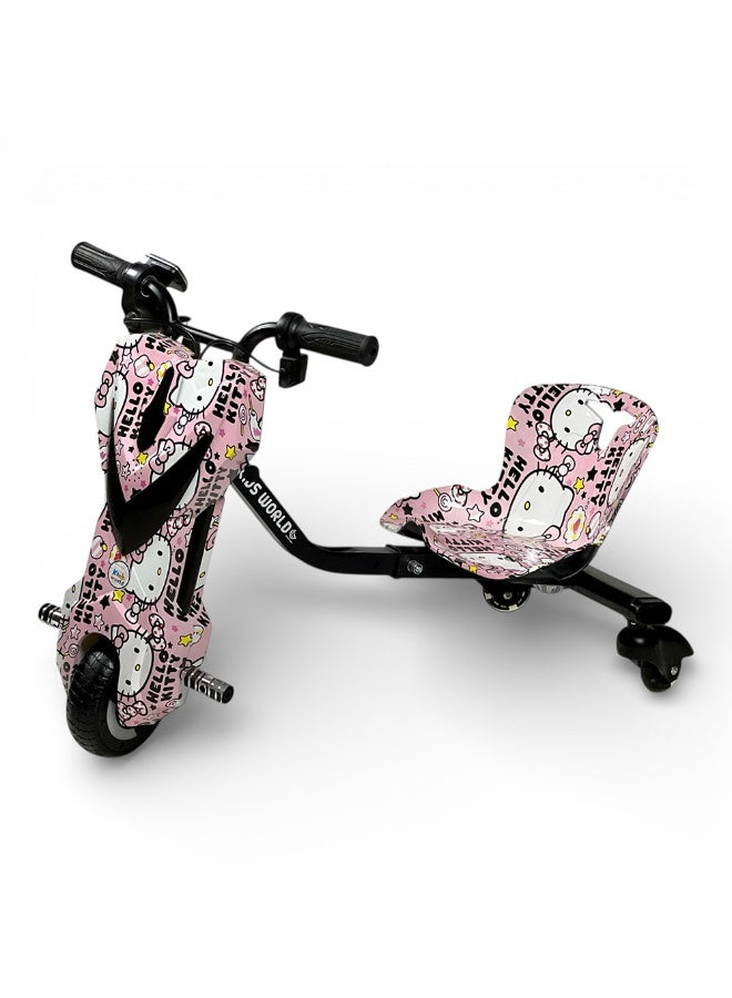 البدر سكوتر البدر ميني دريفت كهربائي 36 فولت للبنات، دراجة دريفت ثلاثية للأطفال بعجلات 360 درجة، 3 سرعات، بلوتوث مع إضاءة LED، هيكل قابل للتعديل، مع خوذة وواقيات أمان، لعبة ركوب كهربائية للبنات - وردي - Image 1