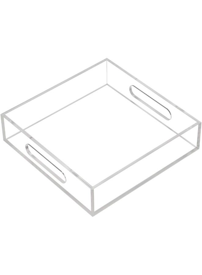 TPGP Clear Sturdy Acrylic Tray with Handles-8"x8"x2"H-Countertop Organizer Tray for Kitchen,Bathroom,Office- Storage Box for Cosmetics, Jewelry,Toiletries,Toy,gadgets  - Image 1