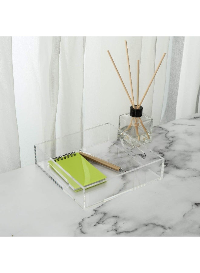 TPGP Clear Sturdy Acrylic Tray with Handles-8"x8"x2"H-Countertop Organizer Tray for Kitchen,Bathroom,Office- Storage Box for Cosmetics, Jewelry,Toiletries,Toy,gadgets  - Image 2