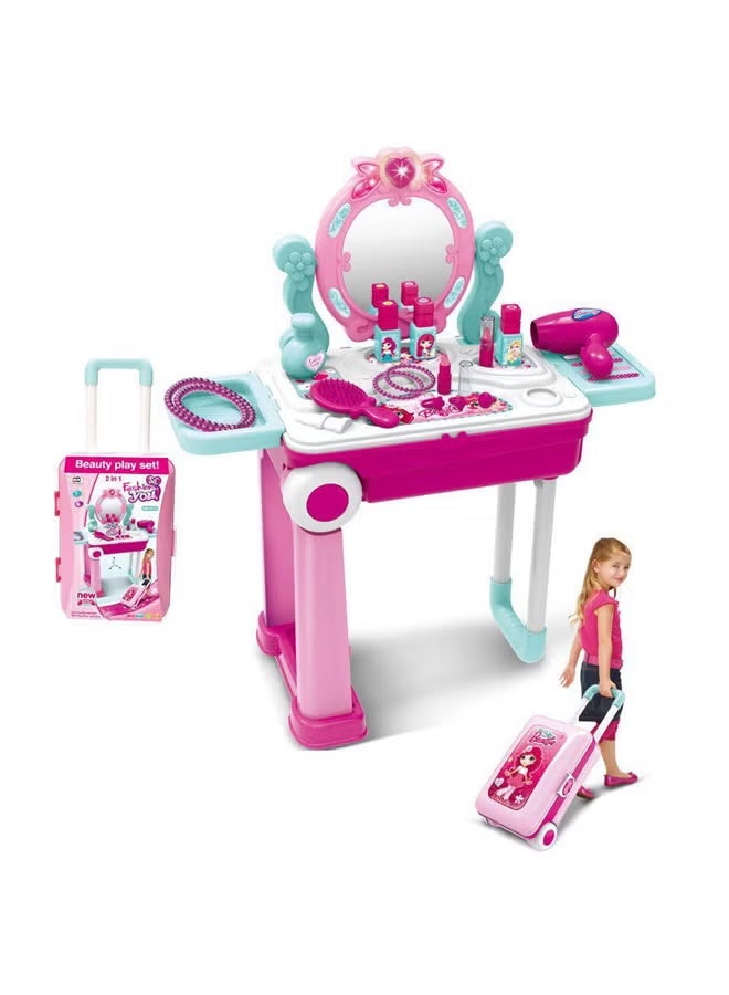 Beauty Play Set, Beauty Makeup kit, Deluxe Pink Kids Vanity & Dressing Table Play Set - Toddler Beauty Makeup Kit with Mirror and Chair for Role Play - Image 1