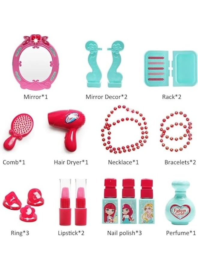 Beauty Play Set, Beauty Makeup kit, Deluxe Pink Kids Vanity & Dressing Table Play Set - Toddler Beauty Makeup Kit with Mirror and Chair for Role Play - Image 2