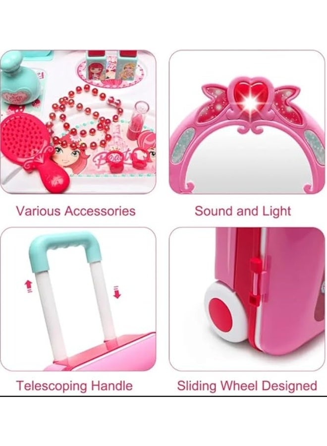 Beauty Play Set, Beauty Makeup kit, Deluxe Pink Kids Vanity & Dressing Table Play Set - Toddler Beauty Makeup Kit with Mirror and Chair for Role Play - Image 3