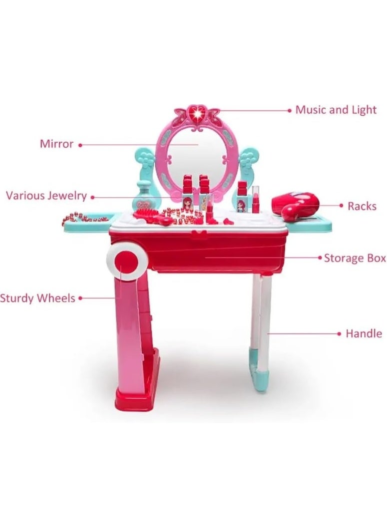 Beauty Play Set, Beauty Makeup kit, Deluxe Pink Kids Vanity & Dressing Table Play Set - Toddler Beauty Makeup Kit with Mirror and Chair for Role Play - Image 4