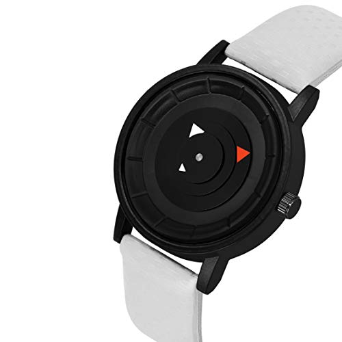 Acnos Watch Uniq Black Dial White Leather Belt Analogue Watch for Men Boys Pack of 1 - Image 2