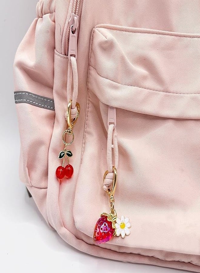 Nishchay تعليقة حقيبة نيششاي | مجموعة ميداليات مفاتيح على شكل قلب من الفراولة والكرز - تعليقات فواكه لطيفة مع لمسة من زهرة الأقحوان، إكسسوارات حقائب أنيقة للنساء والمراهقات والفتيات - Image 4