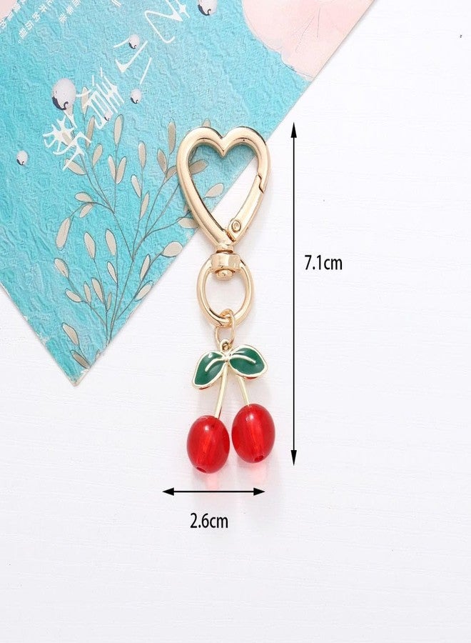 Nishchay تعليقة حقيبة نيششاي | مجموعة ميداليات مفاتيح على شكل قلب من الفراولة والكرز - تعليقات فواكه لطيفة مع لمسة من زهرة الأقحوان، إكسسوارات حقائب أنيقة للنساء والمراهقات والفتيات - Image 3