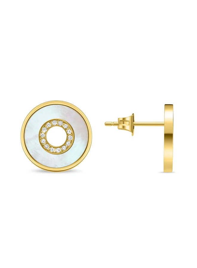 بوليس Saturn Gold-Plated Earrings for Women Mother-of-Pearl Inlays with Crystals