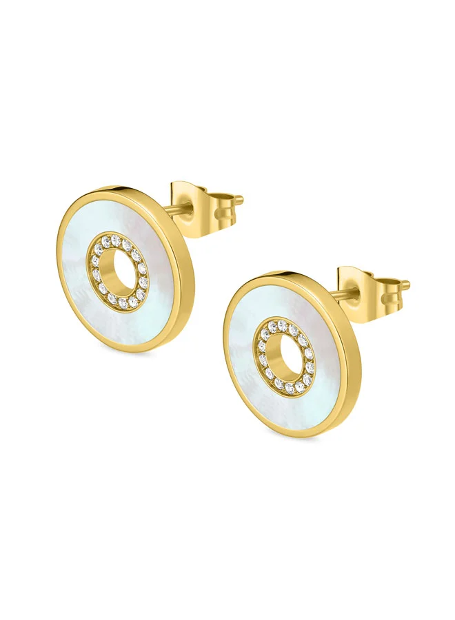 بوليس Saturn Gold-Plated Earrings for Women Mother-of-Pearl Inlays with Crystals