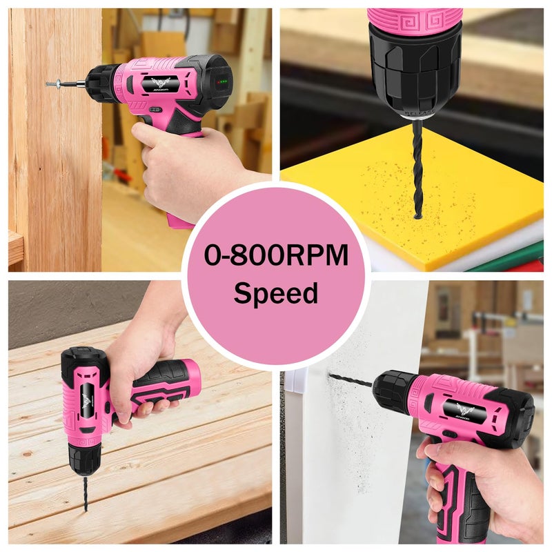 JENABOM Tool Set - 8V Cordless Drill Set, 127 Piece Home Tool Set With Hand Drill, Tool Kit for Women & Men, Perfect for Homeowner, Diyer, Handyman, Pink - Image 3