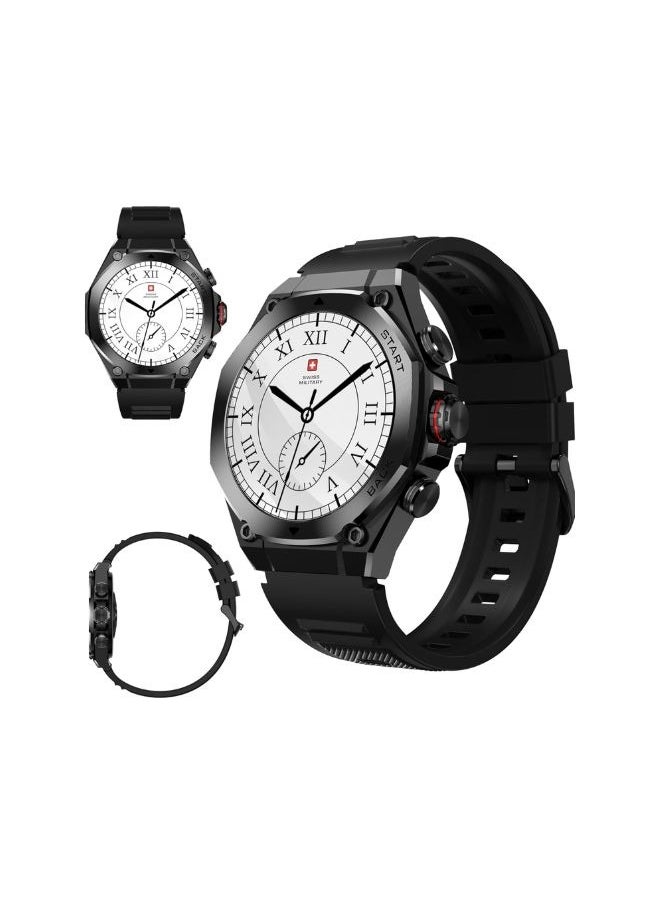SWISS MILITARY - Swiss Military DOM6 Smartwatch 1.43" AMOLED, Bluetooth Calling, Multi Language, Health & Sports Tracking, Wireless Charging, 7 Days Battery, IP67, iOS/Android Compatible, Black Frame with Black Strap - Image 1