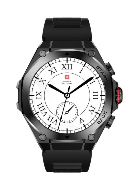 Swiss Military DOM6 Smartwatch 1.43" AMOLED, Bluetooth Calling, Multi Language, Health & Sports Tracking, Wireless Charging, 7 Days Battery, IP67, iOS/Android Compatible, Black Frame with Black Strap
