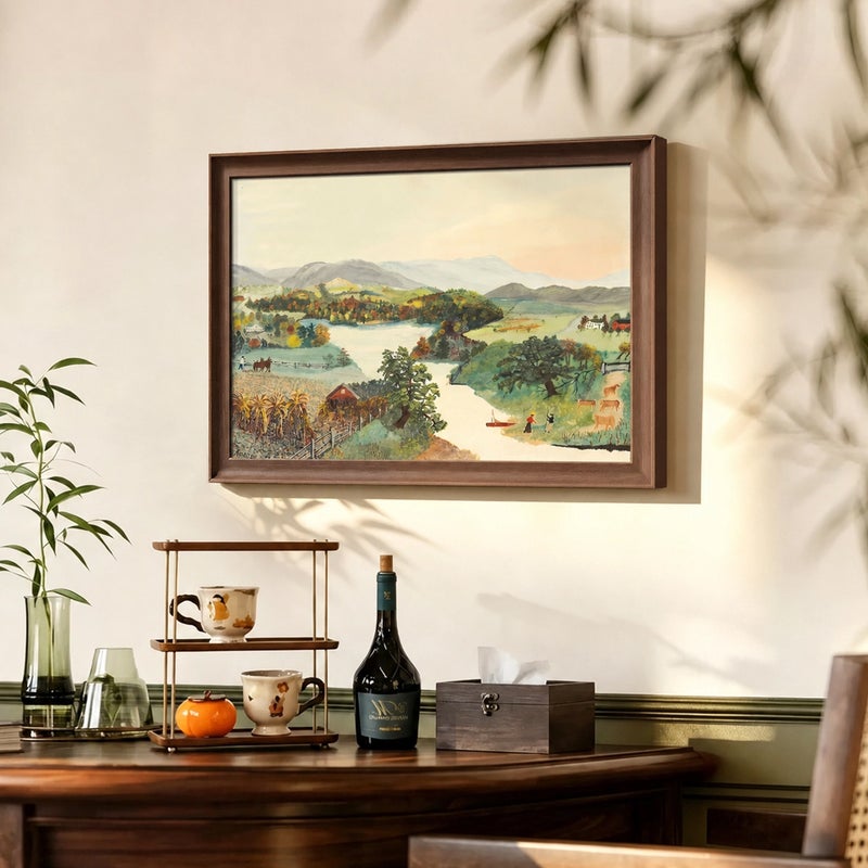 French Countryside Vintage Oil Painting for Living Room Decoration - Image 1