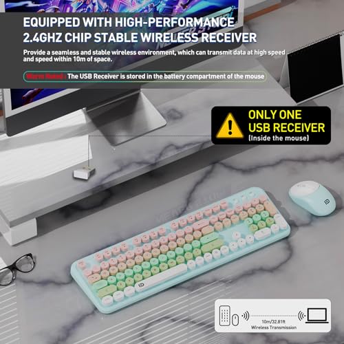 FD 2.4GHz Wireless Keyboard and Mouse Set with Switch Button - Full-Size Keyboard - Compatible for Windows/Laptop/PC/Notebook/Smart TV and More - Light Pink Colorful - Image 2