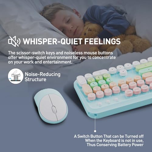 FD 2.4GHz Wireless Keyboard and Mouse Set with Switch Button - Full-Size Keyboard - Compatible for Windows/Laptop/PC/Notebook/Smart TV and More - Light Pink Colorful - Image 3