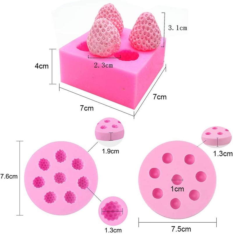 HiParty 3Pcs/Set 3D Mini Strawberry, Raspberry & Blueberry Silicone Fondant Molds Soap Candle Mulberry Wax Melts Molds Berries Chocolate Candy Mold for Cake Cupcake Topper Decoration - Image 2