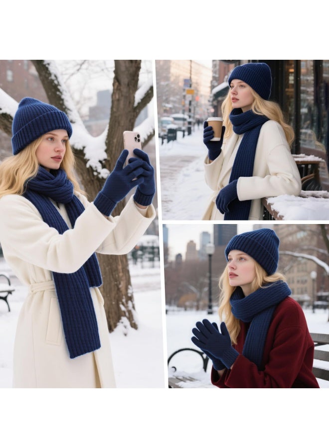 NajmStyle 3Pcs Winter Beanie Hat Scarf Gloves Set, Set for Men Womens Ski Cap Touch Screen Mittens Suit Couples Matching Hats for Men Women - Image 3