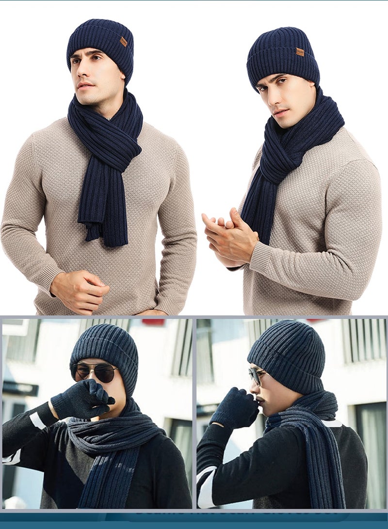 NajmStyle 3Pcs Winter Beanie Hat Scarf Gloves Set, Set for Men Womens Ski Cap Touch Screen Mittens Suit Couples Matching Hats for Men Women - Image 4