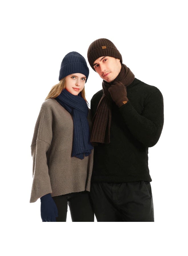 NajmStyle 3Pcs Winter Beanie Hat Scarf Gloves Set, Set for Men Womens Ski Cap Touch Screen Mittens Suit Couples Matching Hats for Men Women - Image 2