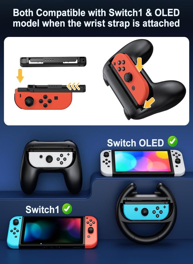 WAXITY 2 PCS Hand Grips for Joycon2 and 2 PCS Steering Wheel Hand Holders for Nintendo Switch2 Controller, Ergonomic Handheld Grips and Racing Wheels Handle Game Accessories Bundle Kit Set-Black - Image 5