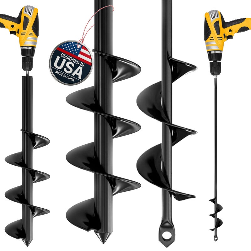 K-Brands Auger Drill Bit for Planting 2 Pack 1.6 x 16 Inch & 3.5 x 16 Inch Set â€“ Garden Spiral Hole and Bulb Planter Tool for Umbrella Holes - Compatible with 3/8 Inch Hex Drive - Image 1