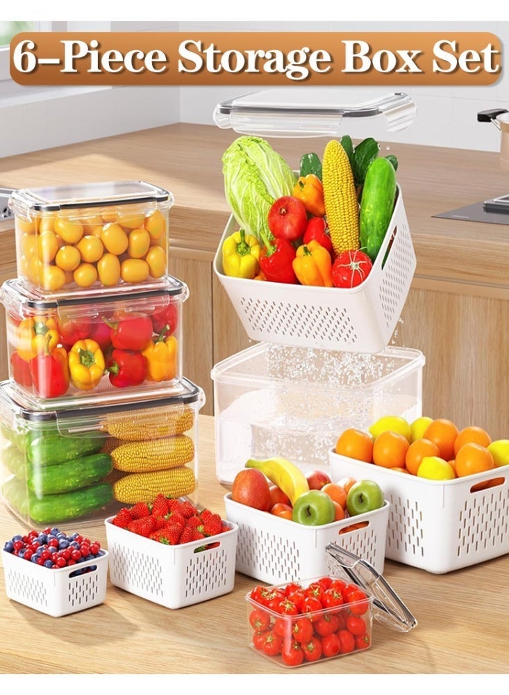 Malaksky 6 PCS Fruit storage Containers for Fridge with Removable Colander, Leakproof Food Storage Containers with lids, Dishwasher & Microwave Safe Produce Containers to Keep Fruits Fresh ﻿ - Image 1