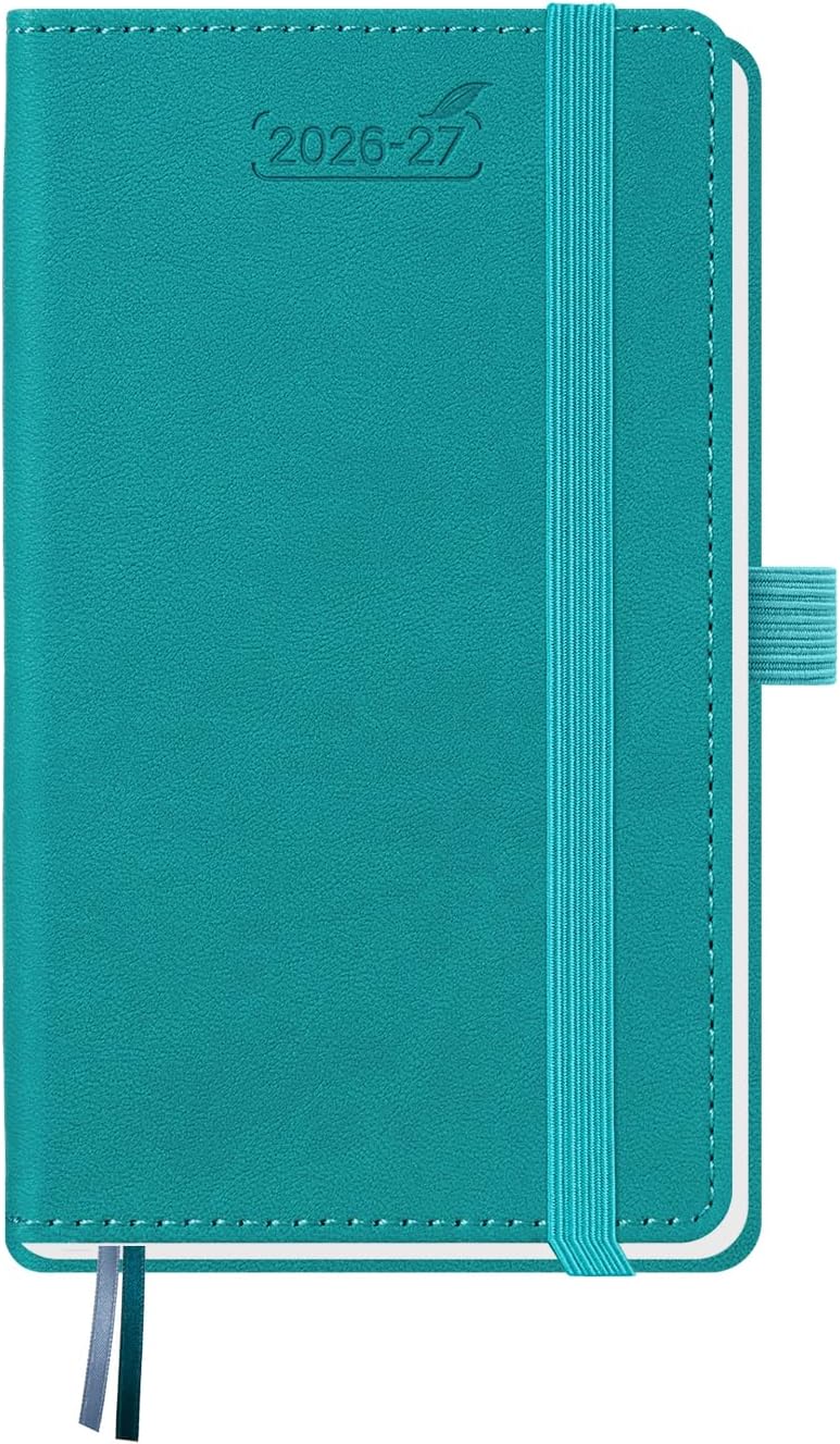 BEZEND Pocket Planner 2026 2027 Weekly and Monthly (3.5" x 6") Academic Year Calendar (Jul 26-Dec 27) for Purse, Small Daily Planner, Thick Paper, Storage Pocket, Leather Hardcover - Turquoise - Image 1