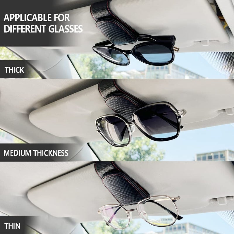 CMWWYFC 2Pcs Sunglass Holder for Car, Magnetic Leather Eyeglass Hanger Clip for Car Sun Visor, Sunglasses Holder and Ticket Card Clip for Car Visor Accessories (Carbon Fibre Black) - Image 4
