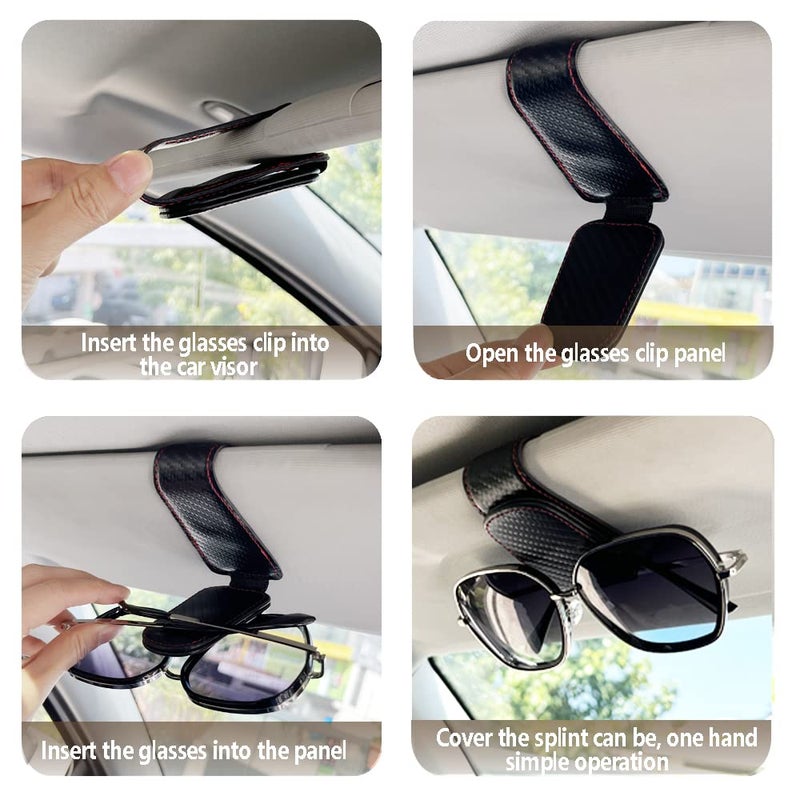 CMWWYFC 2Pcs Sunglass Holder for Car, Magnetic Leather Eyeglass Hanger Clip for Car Sun Visor, Sunglasses Holder and Ticket Card Clip for Car Visor Accessories (Carbon Fibre Black) - Image 5