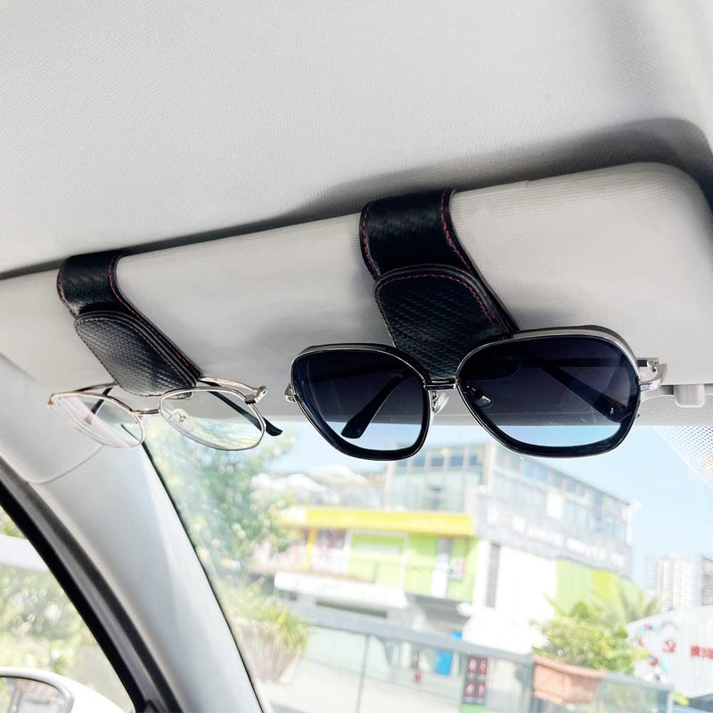 CMWWYFC 2Pcs Sunglass Holder for Car, Magnetic Leather Eyeglass Hanger Clip for Car Sun Visor, Sunglasses Holder and Ticket Card Clip for Car Visor Accessories (Carbon Fibre Black) - Image 3
