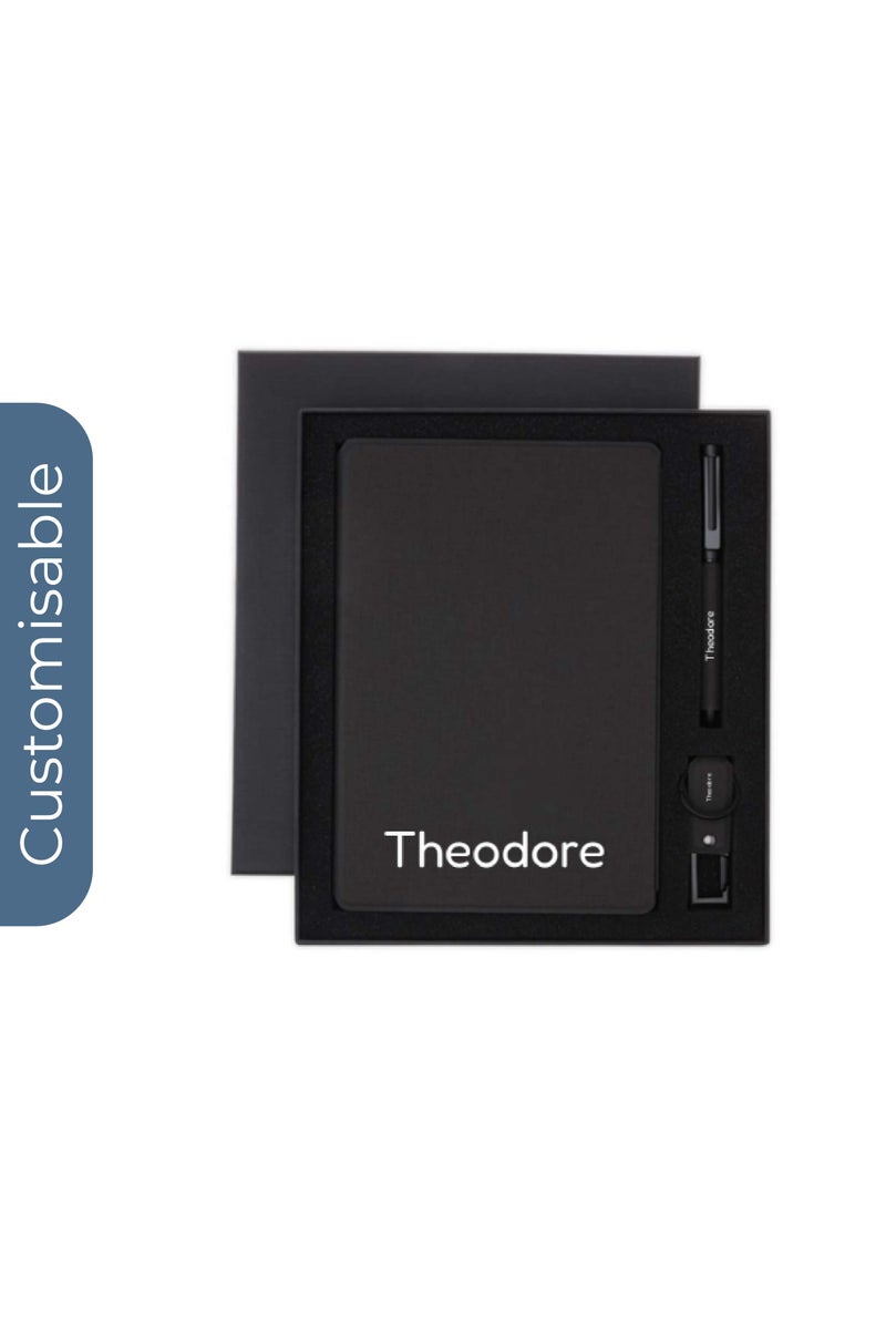 SANTHOME Personalised Sustainable Gift Set with Refillable Notebook, Pen & USB Keychain - Black - Image 1