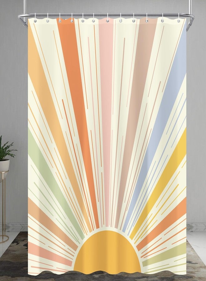 oolygoo Boho Colorful Sun Shower Curtain 60"X72" Retro 70s Abstract Shower Curtain Set for Bathroom Sunrise Vintage Waterproof Bathtub Curtain Sunshine Hippie Mid Century Aesthetic Bathroom Curtain - Image 3