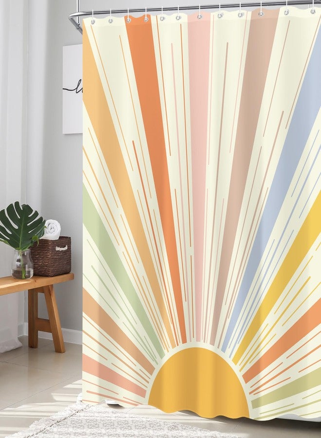 oolygoo Boho Colorful Sun Shower Curtain 60"X72" Retro 70s Abstract Shower Curtain Set for Bathroom Sunrise Vintage Waterproof Bathtub Curtain Sunshine Hippie Mid Century Aesthetic Bathroom Curtain - Image 2